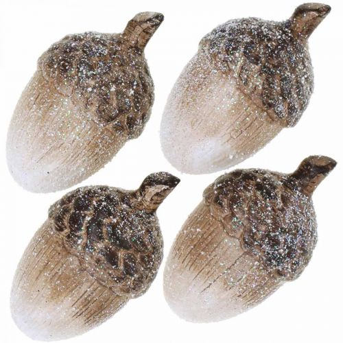 Floristik24 Decorative acorns covered with snow, ceramic decorations, Advent, winter autumn decorations L9.5 4pcs