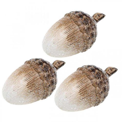 Floristik24 Decoration acorn snowed ceramic decoration autumn 14×7.5×7.5cm 3pcs