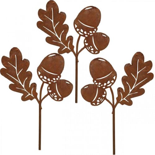 Garden stake acorns with leaf rust metal H19cm 6 pcs