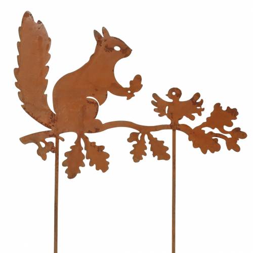 Garden stakes squirrel on branch patina metal H42cm 3pcs