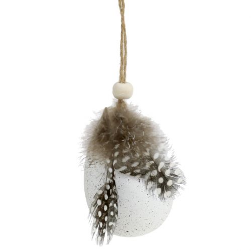 Floristik24 Eggs white with feathers 7cm 6pcs