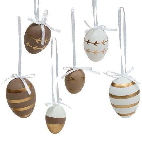 Floristik24 Eggs for hanging white, brown 4cm - 6cm 12pcs