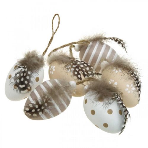 Floristik24 Easter eggs to hang up deco eggs with feather H6cm 6pcs