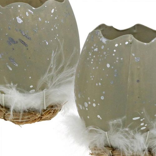Egg for decorating, Easter, deco egg half, spring decoration Ø8cm H10cm grey, silver 4pcs