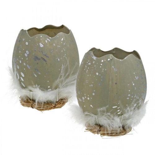 Egg for decorating, Easter, deco egg half, spring decoration Ø8cm H10cm grey, silver 4pcs