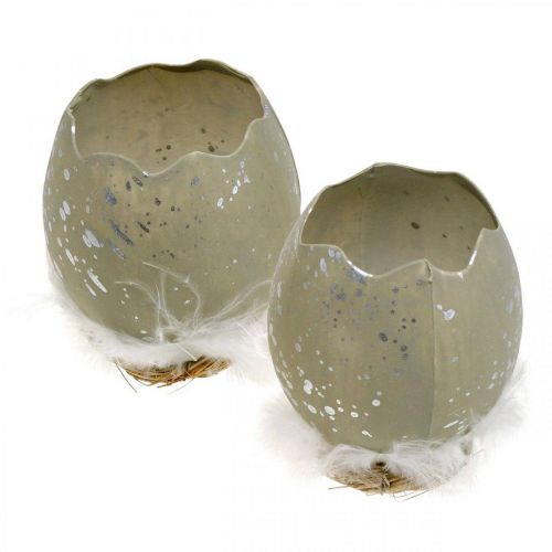 Product Egg for decorating, Easter, deco egg half, spring decoration Ø8cm H10cm grey, silver 4pcs
