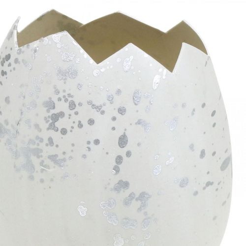 Floristik24 Decorative egg, egg half for decorating, Easter decoration Ø10.5cm H14.5cm white, silver 3pcs