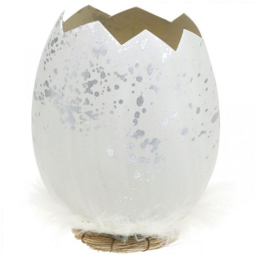 Floristik24 Decorative egg, egg half for decorating, Easter decoration Ø10.5cm H14.5cm white, silver 3pcs