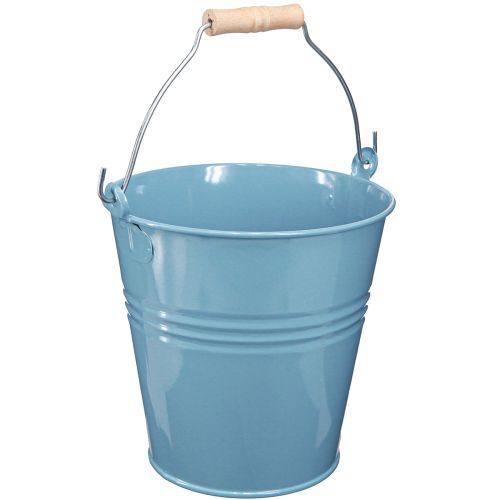 Bucket Metal Blue Planter with Wooden Handle 26x22.5x23cm