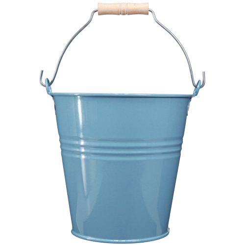 Product Bucket Metal Blue Planter with Wooden Handle 26x22.5x23cm