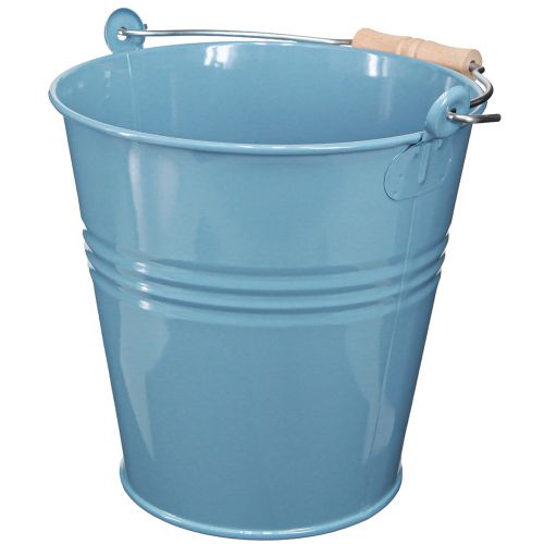 Product Bucket Metal Blue Planter with Wooden Handle 26x22.5x23cm