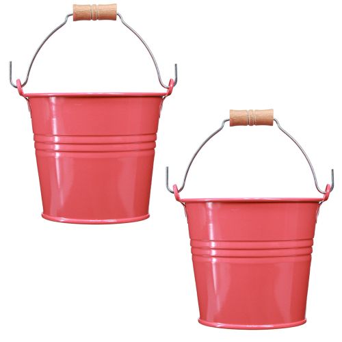 Product Bucket Metal Flowerpot Pink Handle 16x17.5x16cm 2pcs