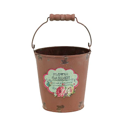 Floristik24 Bucket with motif Brown aged finish Ø11cm H12cm