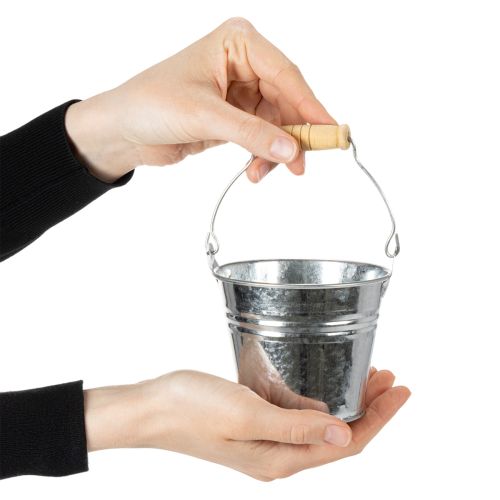 Bucket Ø10cm H8cm 10 pcs. Zinc, shiny | Floristik24.co.uk