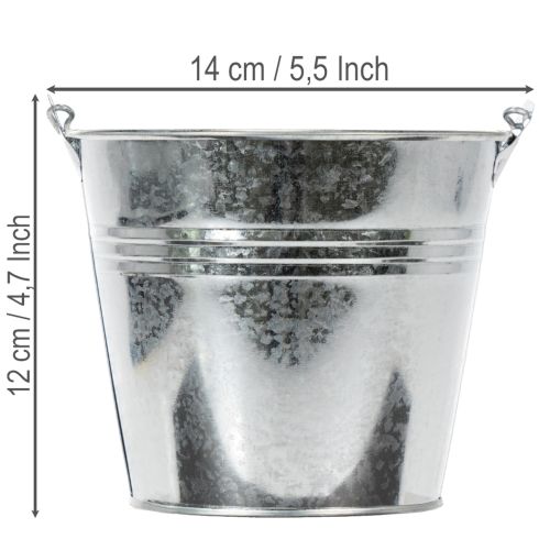 Bucket Ø14cm H12cm 6 pcs. Zinc, shiny | Floristik24.co.uk