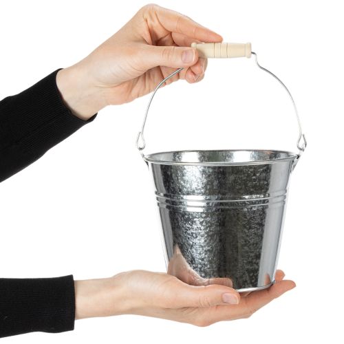 Bucket Ø14cm H12cm 6 pcs. Zinc, shiny | Floristik24.co.uk
