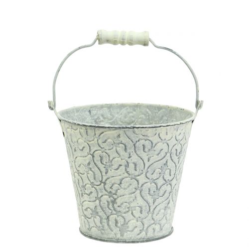 Zinkeimer with decor cream washed Ø11cm H10,5cm | Floristik24.co.uk