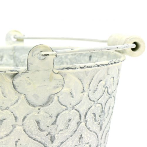Zinkeimer with decor cream washed Ø11cm H10,5cm | Floristik24.co.uk