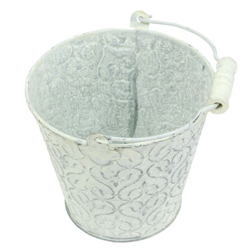 Zinkeimer with decor cream washed Ø11cm H10,5cm | Floristik24.co.uk