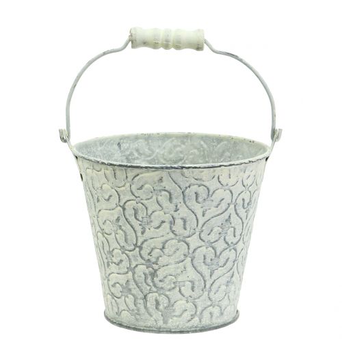 Floristik24 Zinc bucket with decor crème washed Ø13.5cm H12cm