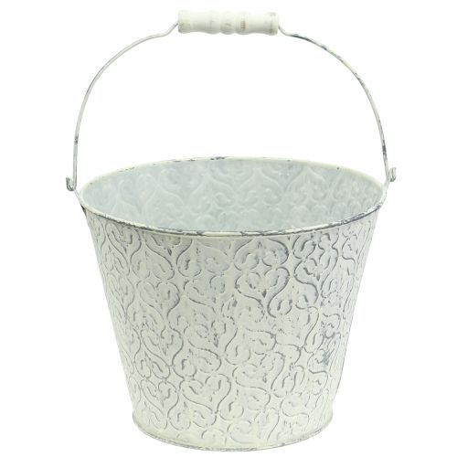 Zinc bucket with decor crème washed Ø22cm H17cm