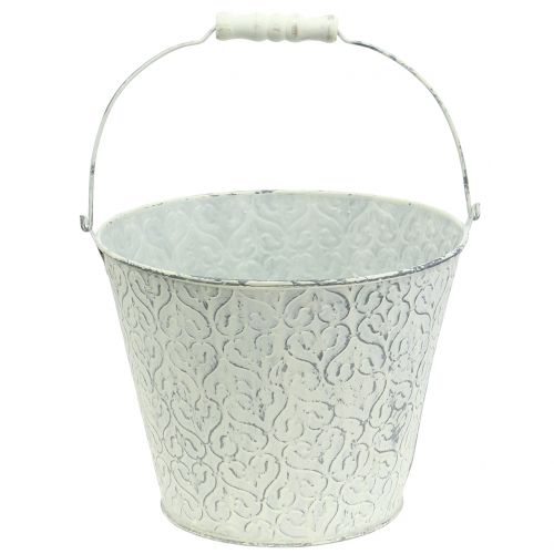 Floristik24 Zinc bucket with decor crème washed Ø22cm H17cm