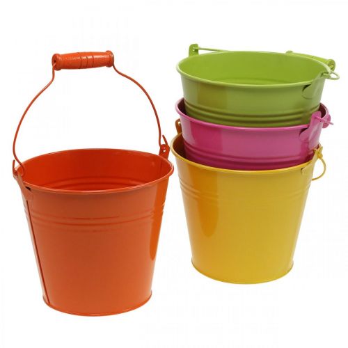 Floristik24 Bucket planter metal decorative bucket colorful Ø14cm H12cm 6 pieces