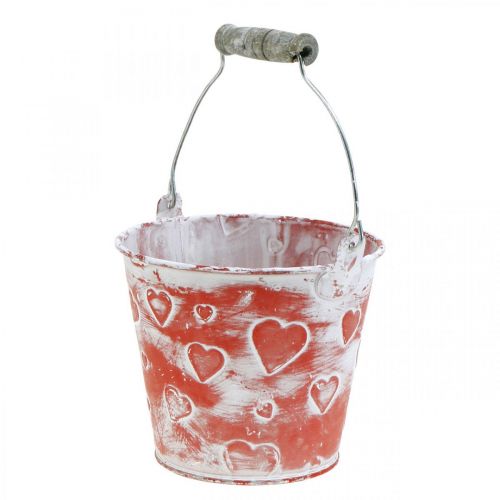 Floristik24 Decorative bucket heart decor, metal vessel, Valentine's Day, handle bucket Ø12cm