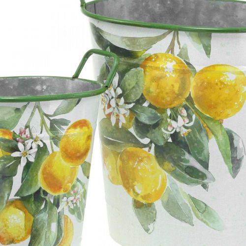 Floristik24 Mediterranean tin tub, planter with lemon motif white, green, yellow H43.5/34cm W36.5/27.5cm set of 2