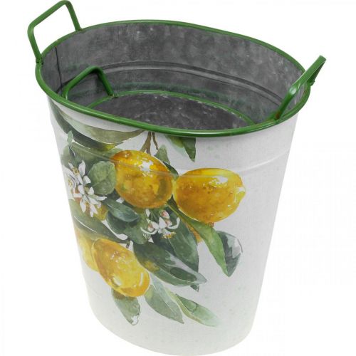 Floristik24 Mediterranean tin tub, planter with lemon motif white, green, yellow H43.5/34cm W36.5/27.5cm set of 2