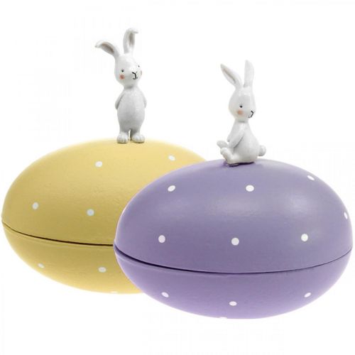 Floristik24 Bunny on egg, decorative egg to fill, Easter, decorative box yellow, purple H17/16cm L15cm set of 2