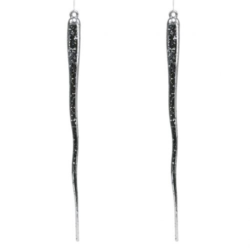 Decorative icicles for hanging transparent, silver 26cm 2pcs