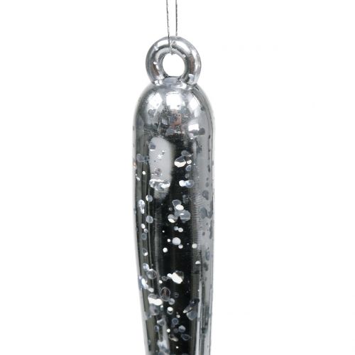 Decorative icicles for hanging transparent, silver 26cm 2pcs
