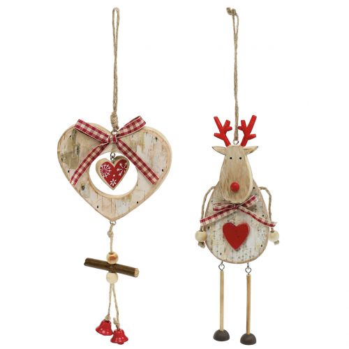 Floristik24 Christmas Tree Decorations Elk / Heart Birch 23cm 2pcs