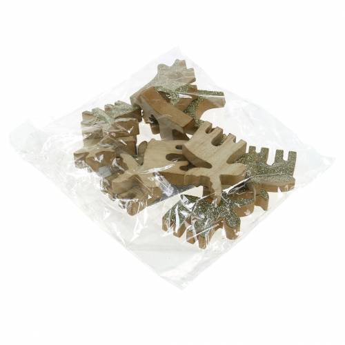 Floristik24 Scatter Decoration Christmas Elk Wood Golden, Glitter 5×5.5cm 12 pcs