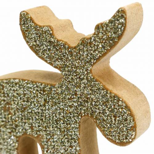 Floristik24 Scatter Decoration Christmas Elk Wood Golden, Glitter 5×5.5cm 12 pcs