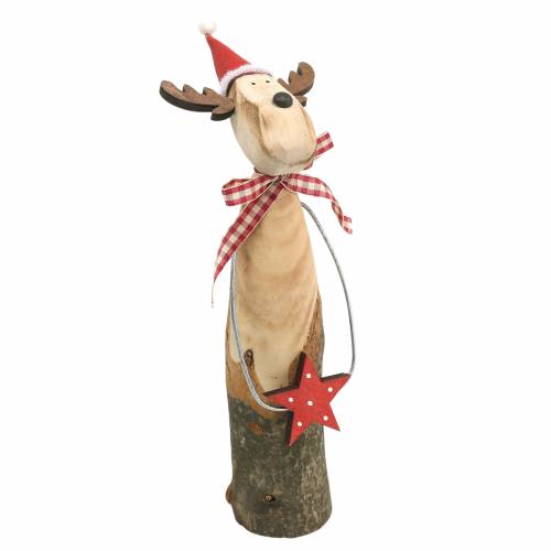 Product Natural branch reindeer with star Natural, Red H26cm