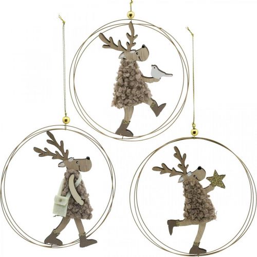 Floristik24 Reindeer to hang, Christmas pendant, Advent decoration in a ring Ø15cm set of 3
