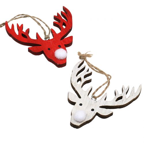 Reindeer hanger red, white 6.5cm x 7.5cm 8pcs