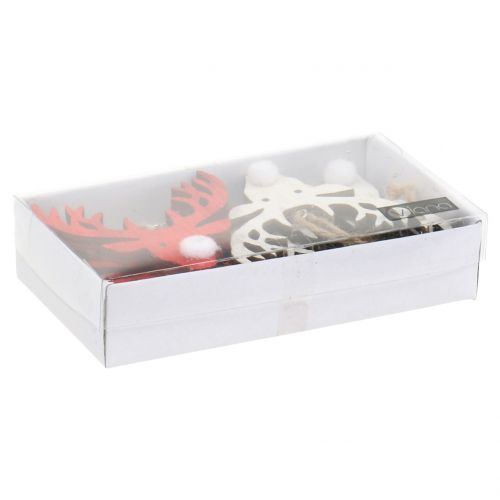 Product Reindeer hanger red, white 6.5cm x 7.5cm 8pcs