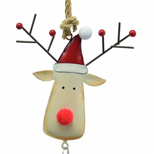 Product Christmas pendant elk head with bell 11.5cm red, beige 3pcs