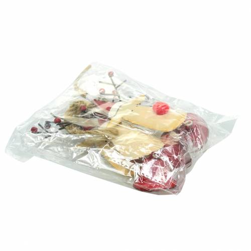 Floristik24 Christmas pendant elk head with bell 11.5cm red, beige 3pcs