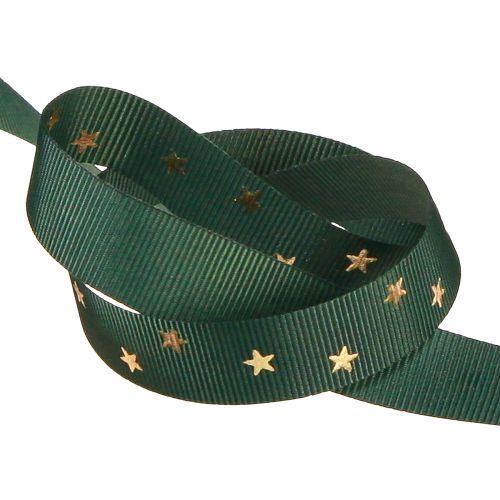 Floristik24 Elegant decorative ribbon in dark green with golden stars Width 15mm Length 20m
