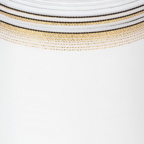 Elegant Moiré wreath ribbon, 125mm, white with gold edging - High-quality decorative ribbon for floristry and celebrations | Floristik24.co.uk