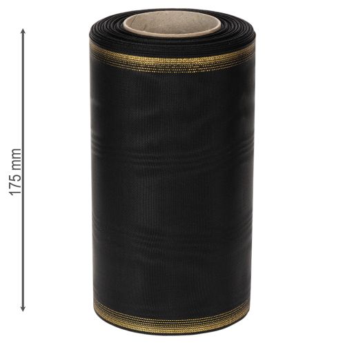 Elegant moiré wreath ribbon, 175mm black with pearl edge and taffeta weave, decorative ribbon for funeral floristry, bow ribbon, 25m | Floristik24.co.uk