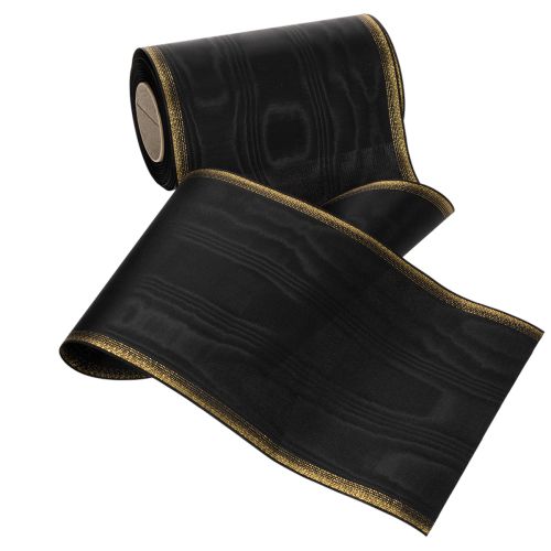 Elegant moiré wreath ribbon, 175mm black with pearl edge and taffeta weave, decorative ribbon for funeral floristry, bow ribbon, 25m | Floristik24.co.uk