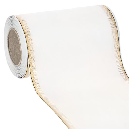 Elegant moiré wreath ribbon with gold edge, wedding decoration, mourning ribbon, white 150mm x 25m buy online | Floristik24.co.uk