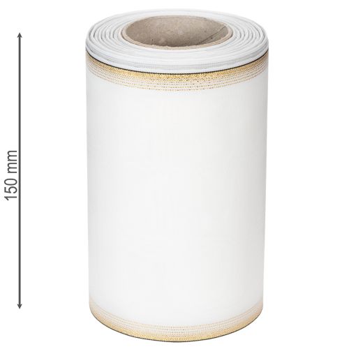 Elegant moiré wreath ribbon with gold edge, wedding decoration, mourning ribbon, white 150mm x 25m | Floristik24.co.uk