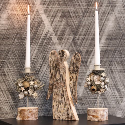 Wooden Angel Figurine with Birch Bark 30cm | Floristik24.co.uk