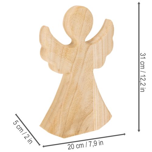 Wooden Angel Decoration Figure in Natural Light Wood, 30cm, Indoor Christmas Decoration | Floristik24.co.uk
